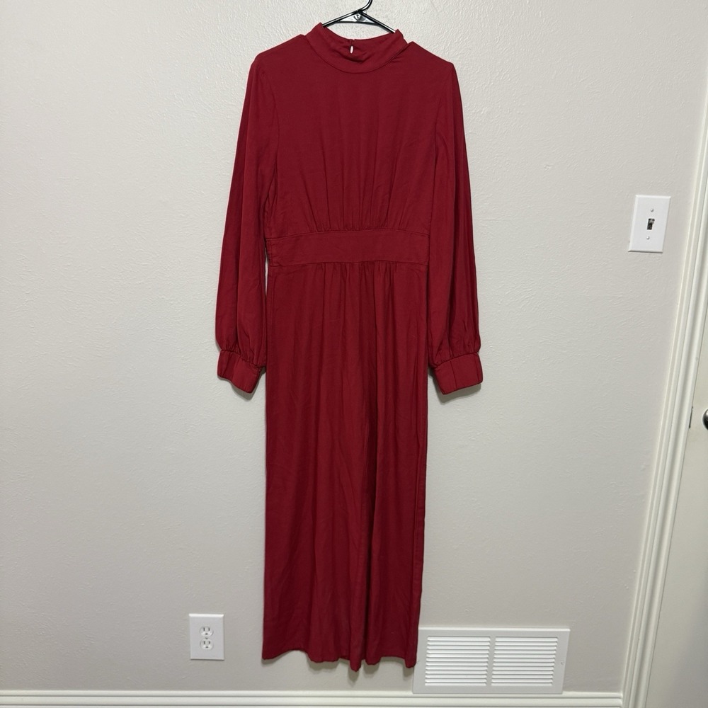 Anthropologie Amadi Long Sleeve Wide Leg Mock Neck Knit Jumpsuit Red Size Medium